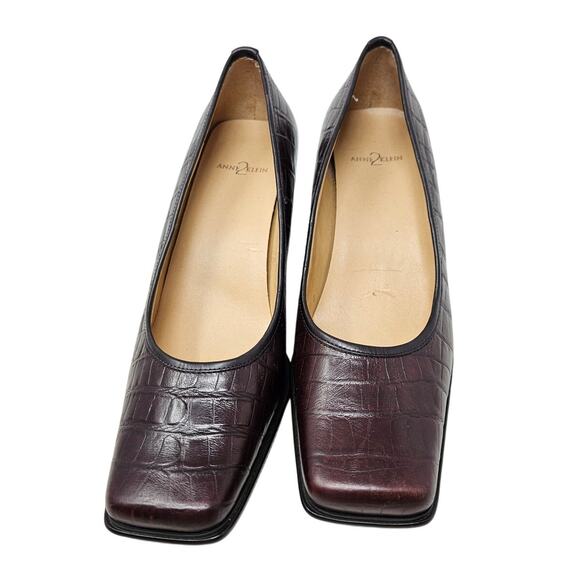 Vintage y2K Anne Klein 8 Brown Croc Embossed Leather Square Toe Pump Classic - Picture 7 of 7